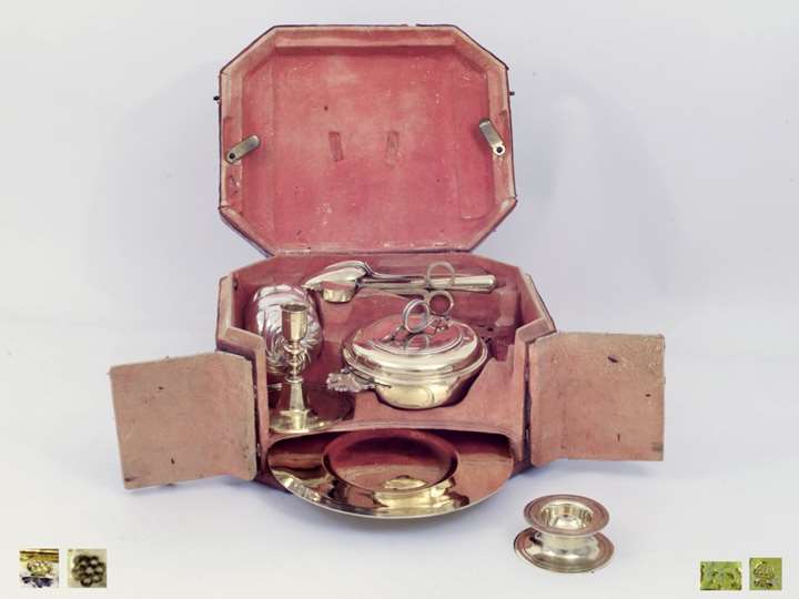 Travelling Nécessaire in Original Case with Silver-Gilt Objects